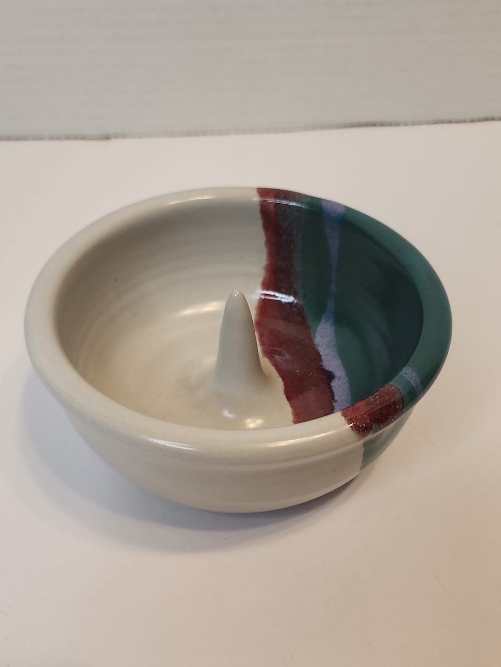 APPLE BAKER or Ring Holder Pottery Dish with Green, Red And Purple Glaze